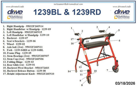 Replacement Parts For Drive Rollator Model 1239BL & 1239RD