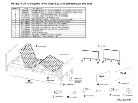 Replacement Parts for ProBasics 3 Motor Full Electric Bed with standard & low bed ends - Models PBFEB3MLO - Home Health Superstore