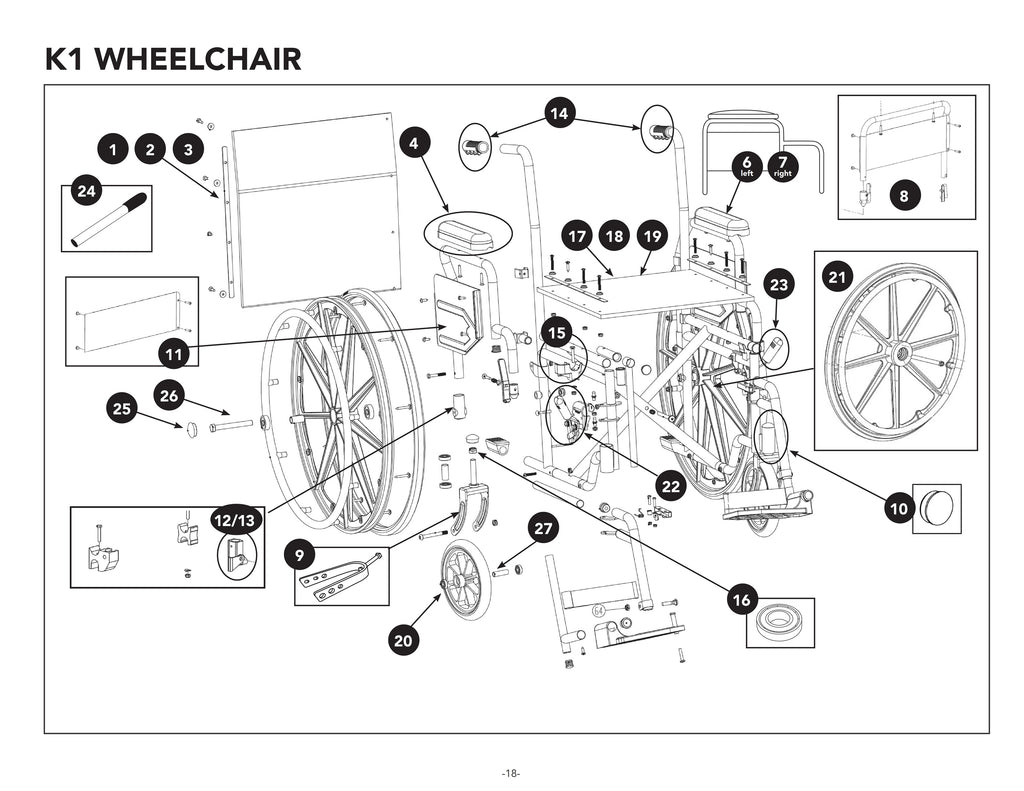 Replacement Parts for ProBasics K1 Wheelchairs Models WC1