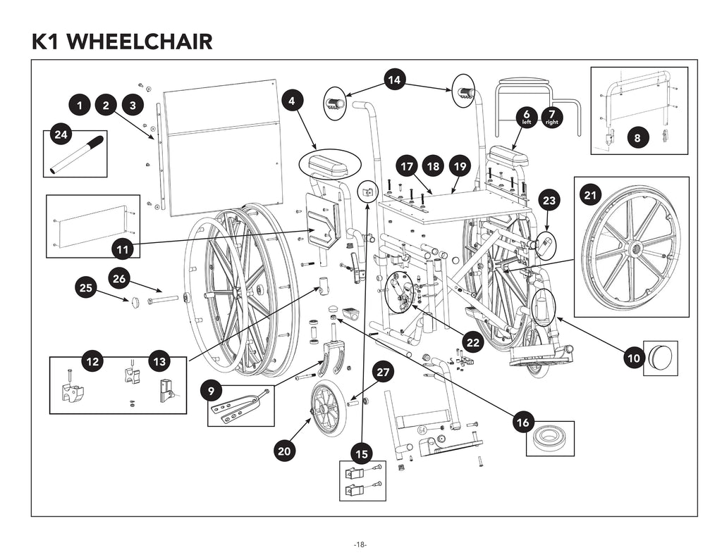 Replacement Parts for ProBasics K1 Wheelchairs Models WC1 - Home Health Superstore
