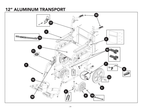 Replacement Parts for ProBasics 12” ALUMINUM TRANSPORT Chair - TCA191612BK - Home Health Superstore