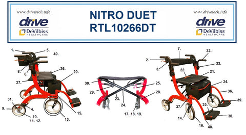 Drive Replacement Parts for RTL10266DT - Drive Nitro Duet Rollator/Transport Chair - Home Health Superstore