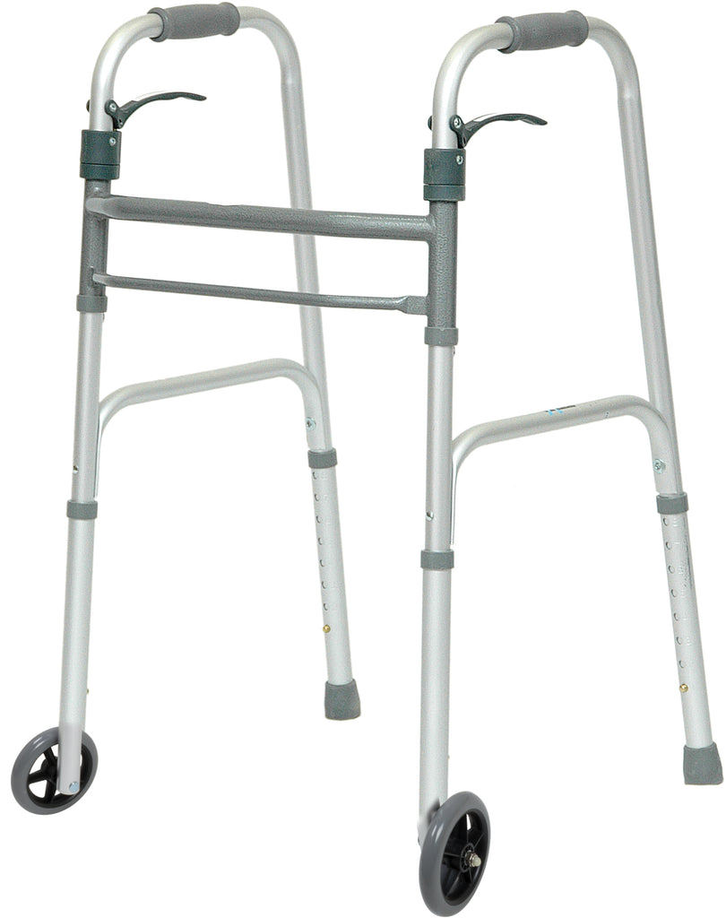 ProBasics Sure Lever Release Folding Walker with 5" Wheels, (Adult) Item #: WKAAWSL - Home Health Superstore
