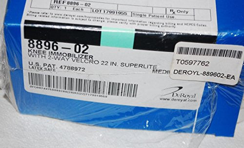 DeRoyal Hospital Grade Knee Immobilizer, 22IN * w/ 2-way Velcro, Canvas, M * 1 Per EA STAT  Brand 8896-02 - Home Health Superstore