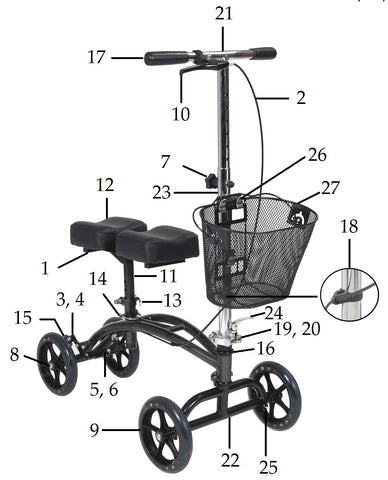 Replacement Parts for Drive Steerable Knee Walker - Model 796 - Home Health Superstore
