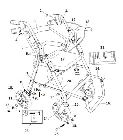Drive Replacement Parts for Rollator Model 795 - Duet Rollator/Transport Chair - Home Health Superstore