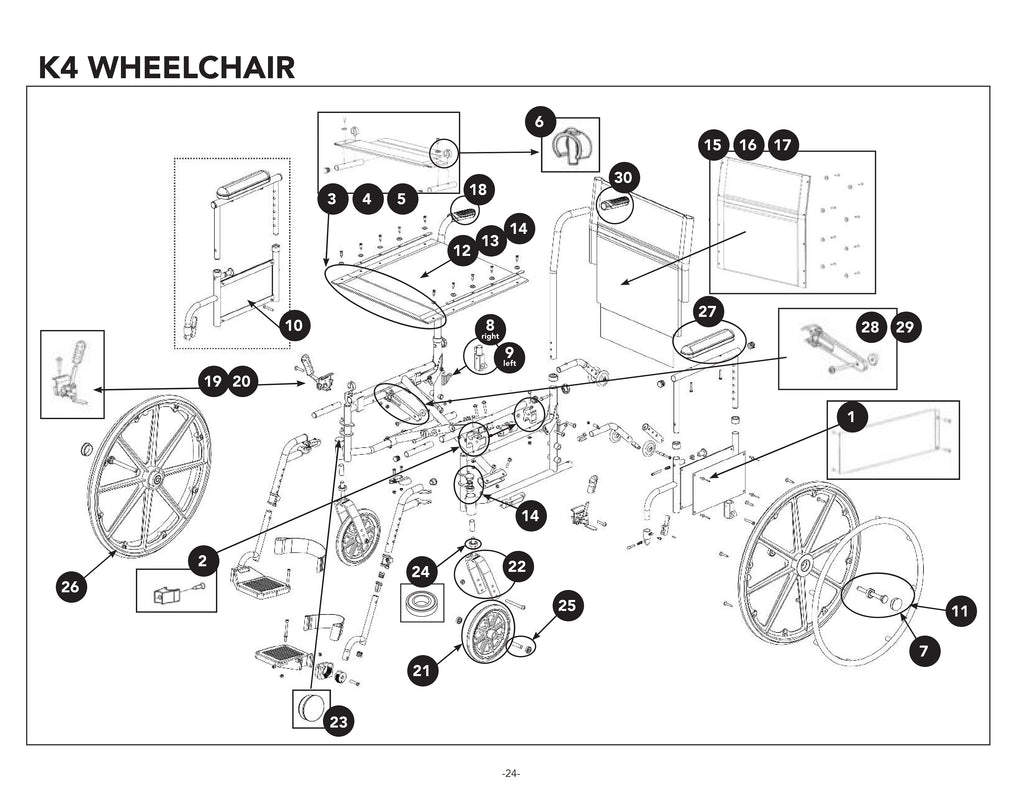 Roscoe/ProBasics K3/K4 Wheelchair 24" Rear Wheel w/Bearings - 1 Each - Home Health Superstore