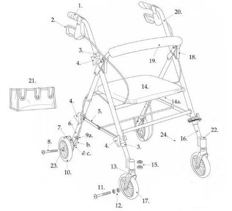Drive Rollator Replacement Parts for Model RTL10261 - Adjustable Height Rollator - Home Health Superstore