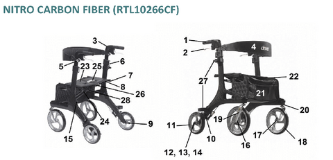 Replacement Seat For Drive Nitro Elite CF, Carbon Fiber Rollator - Home Health Superstore