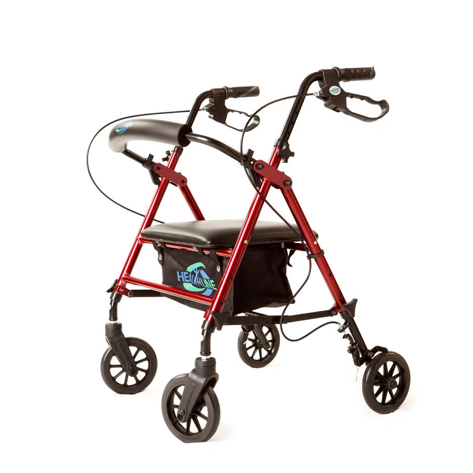 HealtLine Rollator with Adjustable Seat Height - Available in Red or Blue